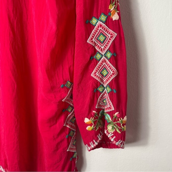 Johnny Was Vanessa Red Embroidered Semi Sheer Tunic Blouse - Picture 7 of 11